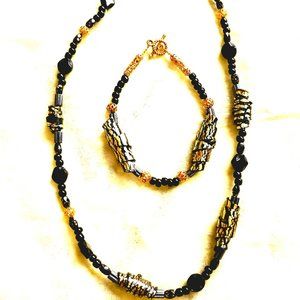 Women Necklace & Bracelet Set handmade polymer clay large beads + spacers